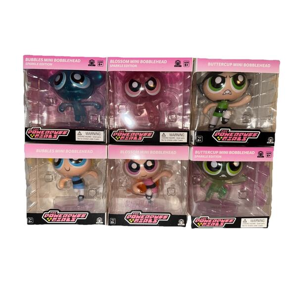 POWERPUFF GIRLS Blossom/Buttercup/Bubbles + SPARKLE EDITION Lot Of 6 Bobbleheads